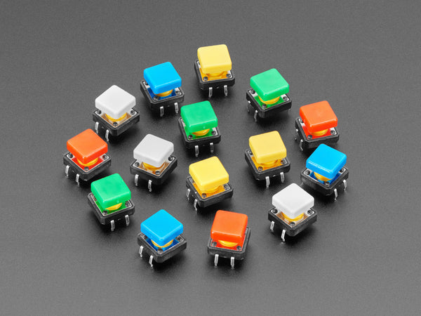 Colorful 12mm Square Tactile Button Switch Assortment - 15 pack