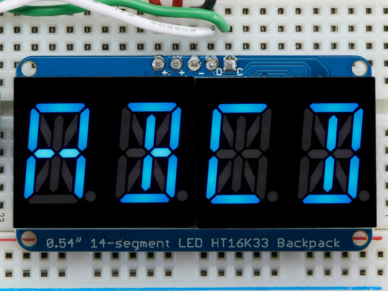 Quad Alphanumeric Display - Blue 0.54\" Digits w/ I2C Backpack