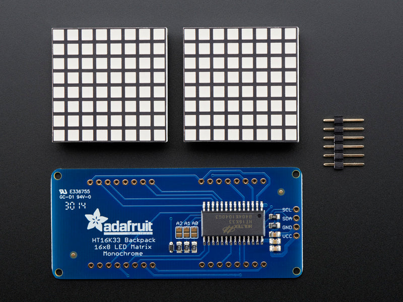 16x8 1.2\" LED Matrix + Backpack - Ultra Bright Square Blue LEDs