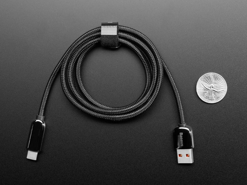 Black Woven USB A to USB C Cable with 66W Watt Display - 1 meter