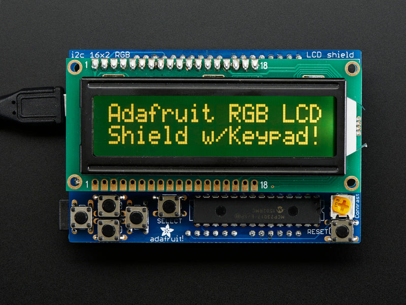 RGB LCD Shield Kit w/ 16x2 Character Display - Only 2 pins used!