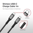 Shintaro USB-C Charge Cable 1m, Aluminium head, braid, support Max 20V5A, 100W charging, Emark IC, 480Mbps data.