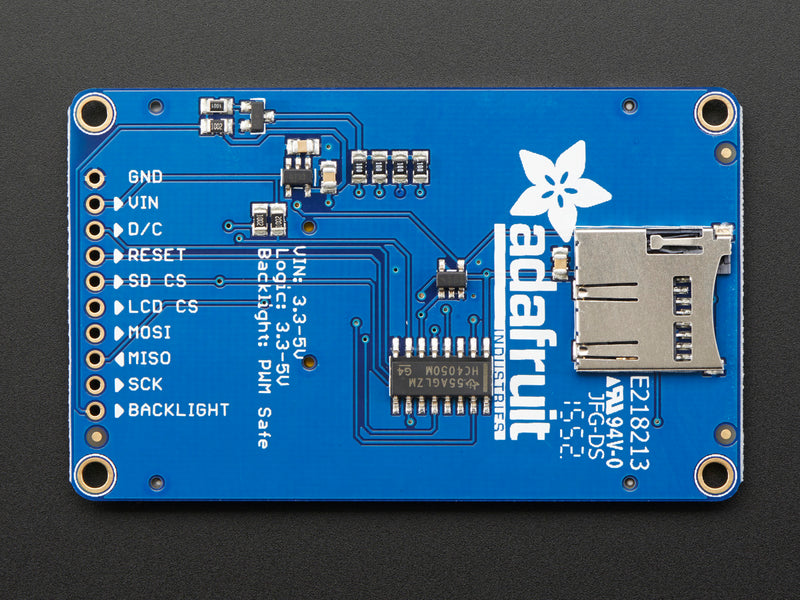 2.2\" 18-bit color TFT LCD display with microSD card breakout