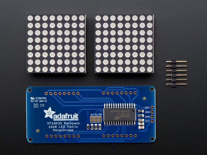 16x8 1.2\" LED Matrix + Backpack - Ultra Bright Round Blue LEDs