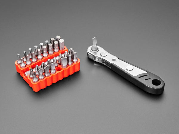 Right Angle Ratchet Screwdriver and 33 Piece Tool Bit Set