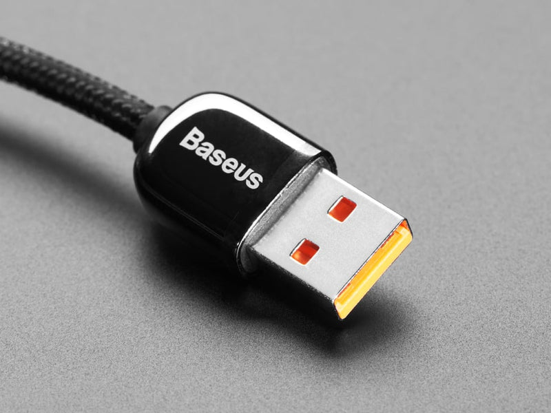 Black Woven USB A to USB C Cable with 66W Watt Display - 1 meter