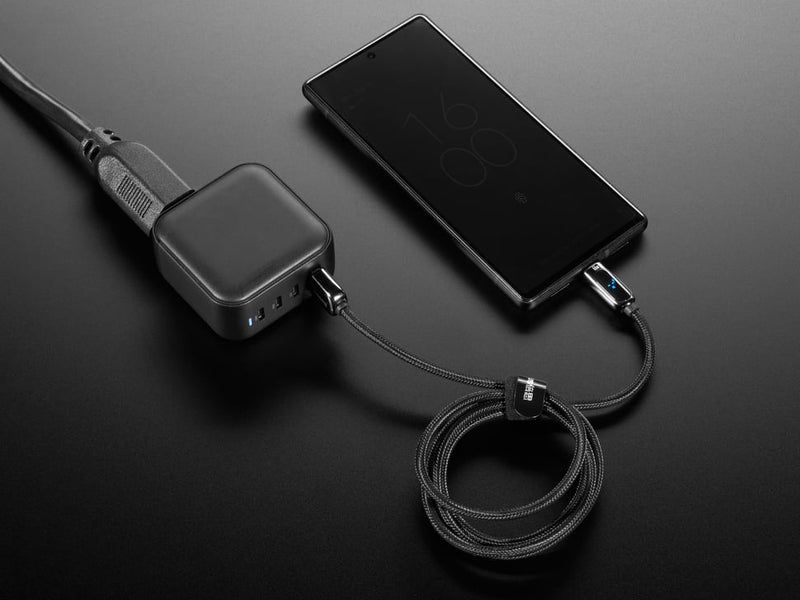 Black Woven USB A to USB C Cable with 66W Watt Display - 1 meter