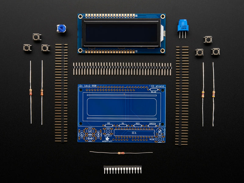 RGB LCD Shield Kit w/ 16x2 Character Display - Only 2 pins used!