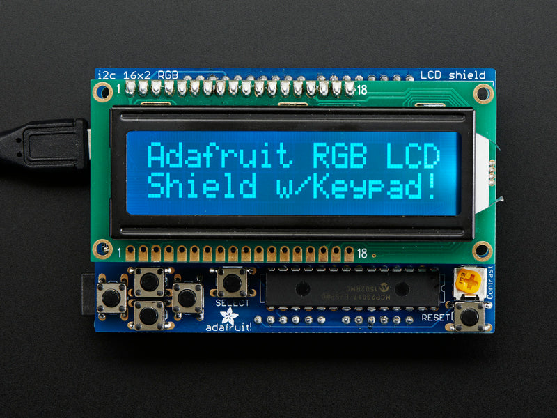 RGB LCD Shield Kit w/ 16x2 Character Display - Only 2 pins used!