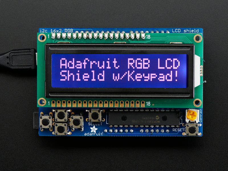 RGB LCD Shield Kit w/ 16x2 Character Display - Only 2 pins used!