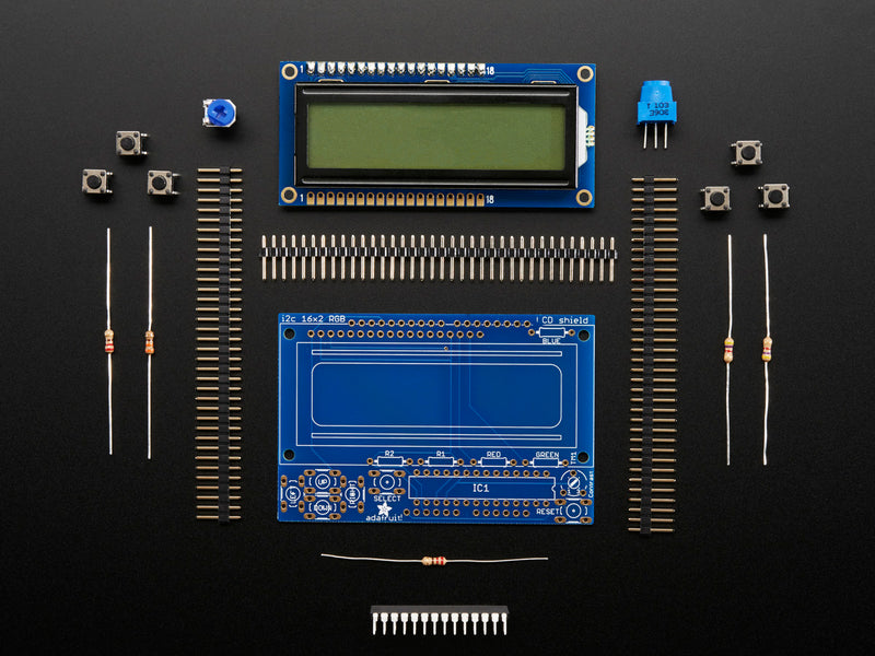 RGB LCD Shield Kit w/ 16x2 Character Display - Only 2 pins used!