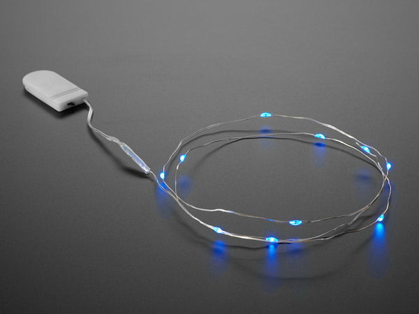 Wire Light LED Strand - 10 Blue LEDs + Coin Cell Holder