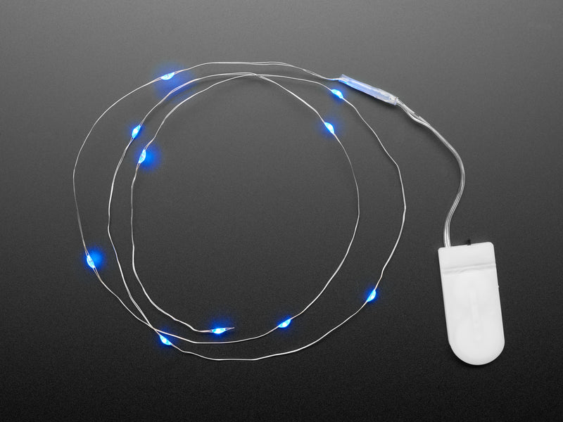 Wire Light LED Strand - 10 Blue LEDs + Coin Cell Holder