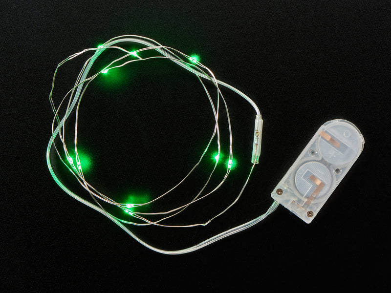 Wire Light LED Strand - 10 Green LEDs + Coin Cell Holder