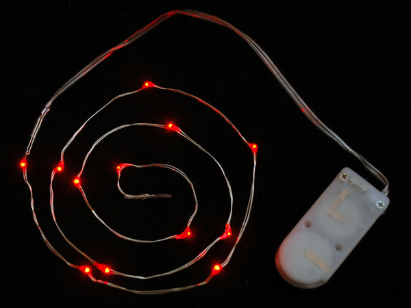 Wire Light LED Strand - 10 Red LEDs + Coin Cell Holder