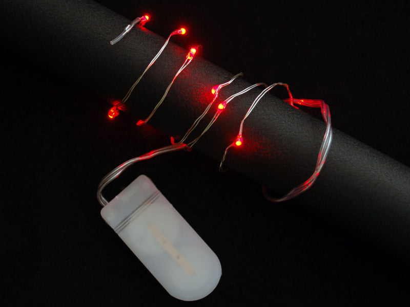 Wire Light LED Strand - 10 Red LEDs + Coin Cell Holder