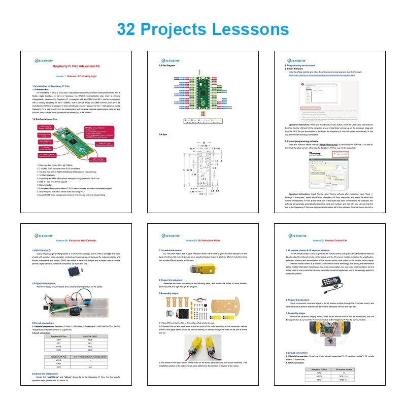 Elecrow Raspberry Pi Pico Advanced Kit with 32 Modules and 32 Projects Lessons